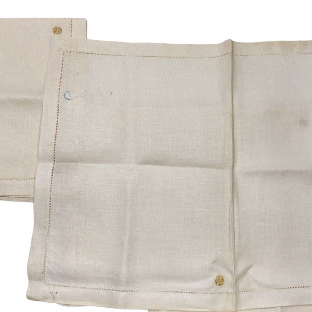 Vtg 100% Linen 5 Napkins Hand Thread Drawn Ireland Tagged EIBAND'S Galveston TX